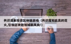 共识资本投资区块链游戏（共识度如此高的花火,引领区块链领域新风向!）